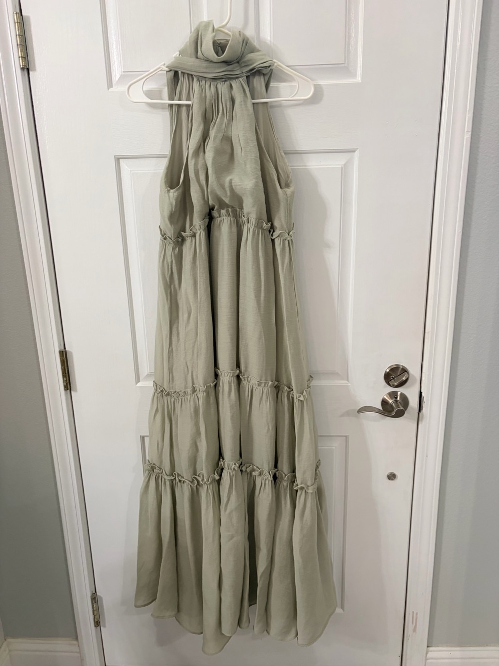 MARBLE Light Sage Tiered Halter Maxi Dress